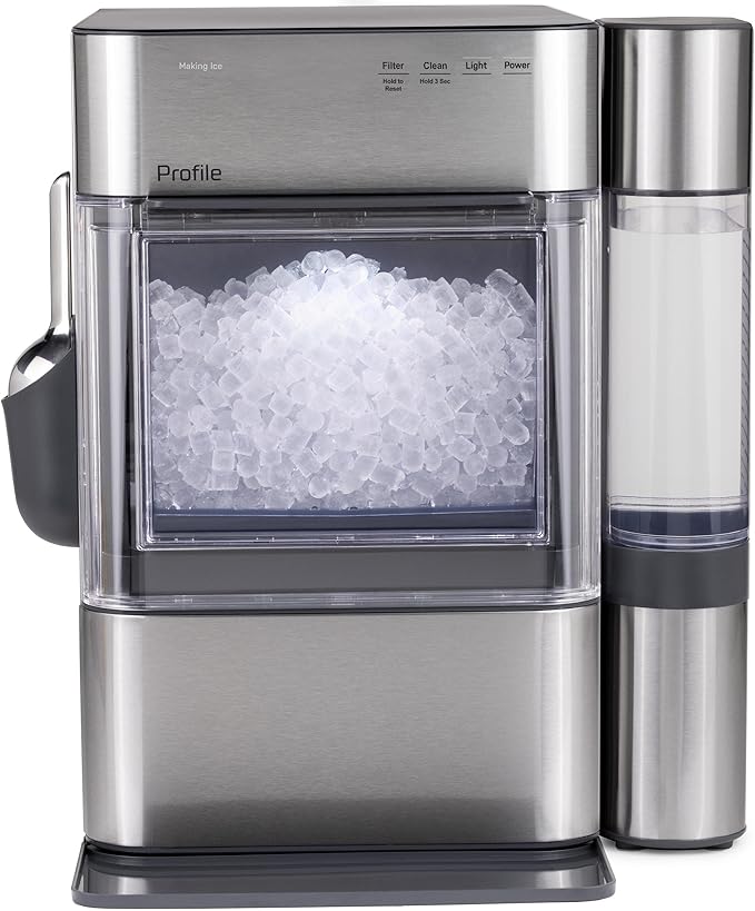 GE Profile Opal 2.0 Ultra Nugget Ice Maker with .75 Gallon Side Tank and Scale Inhibiting Filter, Scoop Included, 38 lbs in 24 Hours, Pellet Ice Machine with WiFi & Smart Connected, Stainless Steel