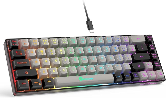 GEODMAER 65% Gaming Keyboard, Wired Backlit Mini Keyboard, Ultra-Compact Anti-Ghosting No-Conflict 68 Keys Membrane Gaming Wired Keyboard for PC Laptop Windows Gamer