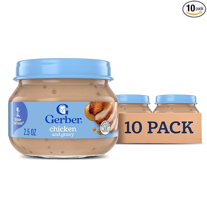 Gerber Stage 2, Chicken and Gravy Jar, Baby Food, Mealtime Poultry Puree, 10-Pack