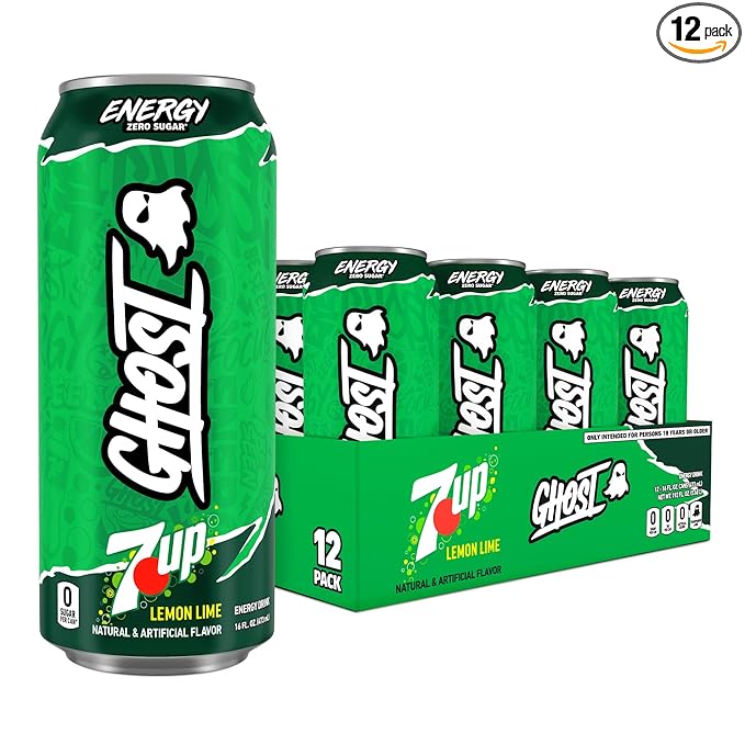 GHOST Energy Drink - 12-Pack, 7UP, 16oz Cans - Energy & Focus & No Artificial Colors - 200mg of Natural Caffeine, L-Carnitine & Taurine - Gluten-Free & Vegan