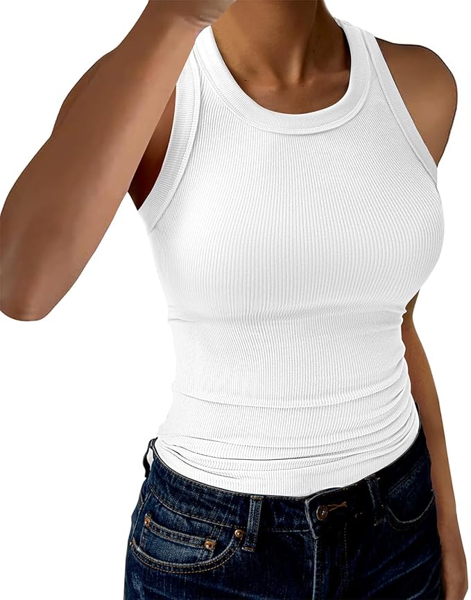 GKBK Womens Tank Tops High Neck Sleeveless Ribbed Tank Casual Basic Thick Strap Slim Fitted Racerback Shirts