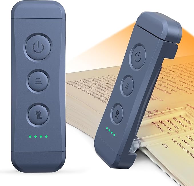 Glocusent USB Rechargeable Book Light, Portable Clip-on LED Reading Light, Reading Lights for Books in Bed with 3 Amber Colors & 5 Brightness Dimmable, Compact & Long Lasting, Book Lovers Gifts