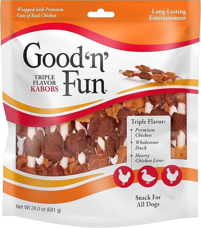 Good 'n' Fun Kabobs Long-Lasting Dog Treat, With Real Proteins, Beef Hide and Premium Chicken, Supports Dental Health, Mental Stimulation, 24 oz