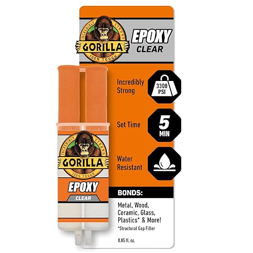 Gorilla 2 Part Epoxy, Clear Epoxy, 0.85 Ounce Syringe (Pack of 1) - 5 Minute Set, Incredibly Strong Bonding