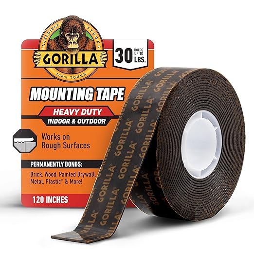Gorilla Heavy Duty Double Sided Mounting Tape, Black Tape, 1" x 120" (Pack of 1) - Weatherproof for Indoor or Outdoor