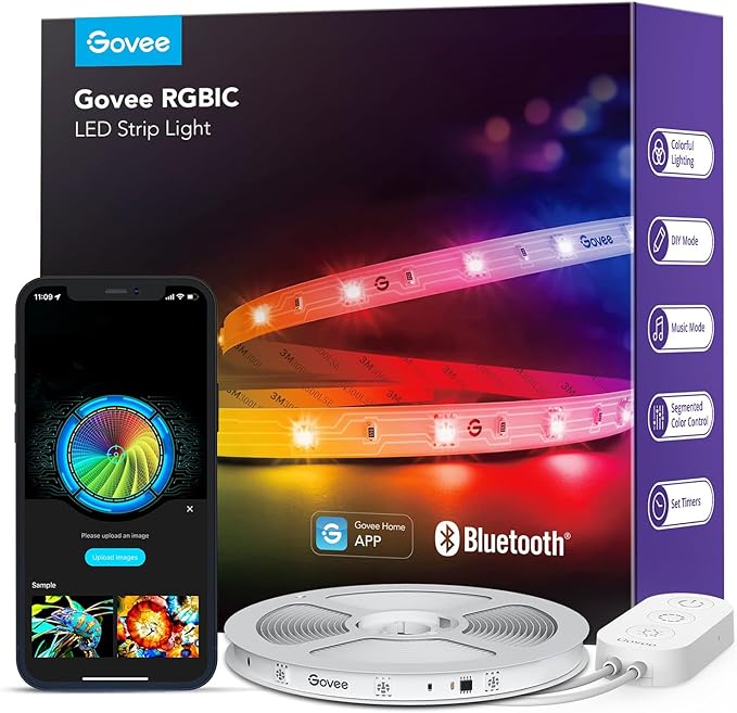 Govee RGBIC LED Strip Lights, Smart LED Lights for Bedroom, Bluetooth LED Lights APP Control, DIY Multiple Colors on One Line, Color Changing LED Strip Lighting Music Sync, Home Decor, 16.4ft
