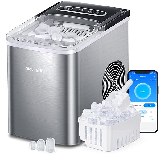 GoveeLife Smart Countertop Ice Makers, Portable Ice Maker Machine with Self-Cleaning, 6 Mins 9 Bullet Ice, 26lbs/24Hrs, Voice Remote for Home Kitchen Party Camping, with Ice Scoop Stainless Silver | Ice Maker with 26lbs/Day, App and Voice Control, Self-Cleaning, 3 Ice Cube Sizes for Home Kitchen