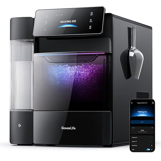 GoveeLife Smart Nugget Ice Maker Pro, 60lbs Daily, 6-Minute First Ice, 40dB Ultra-Quiet with AI NoiseGuard, App & Voice Control, Self-Clean, 3.5lbs Basket & Dual Water Tanks, for Home Kitchen, Party