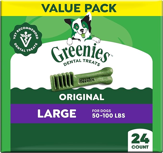 Greenies Veterinarian-Recommended Natural Dental Dog Treats, Large Size, Original Flavor, 36 oz. Pack, 24 Count