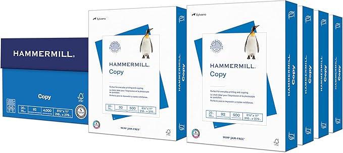 Hammermill Printer Paper, 20 lb Copy, 8.5 x 11-8 Ream (4,000 Sheets) - 92 Bright, Made in the USA