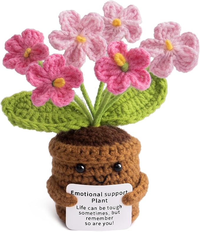 Handmade Positive Flower Crochet - Life is Tough But So are You - Inspirational Gift for Women - Thank You, Appreciation, Birthday Gift for Teacher, Mom, Friend, Coworker - Knitted Decor