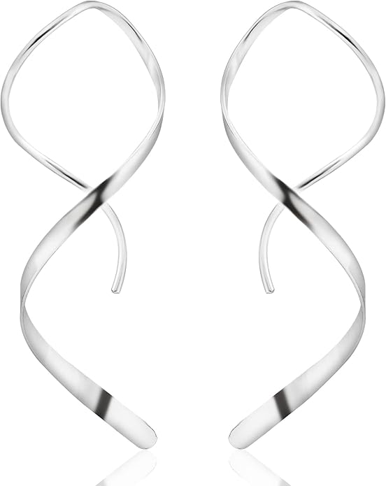 Handmade Spiral Threader Earrings Sterling Silver Hypoallergenic Twisted Pull Through Drop Dangle Earrings for Women - Silver & Gold