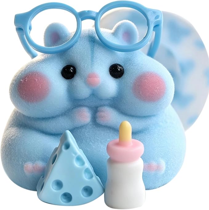 Handmade Taba Squishy Hamster Toy, Cute Squishy Hamster Fidget Toy, Realistic Hamster Toy, Soft Silicone Mochi Furry Toy, Stress Relief Gift for Adults & Kids, Sensory Anxiety Plushie (Blue)