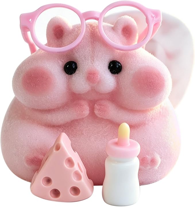 Handmade Taba Squishy Hamster Toy, Cute Squishy Hamster Fidget Toy, Realistic Hamster Toy, Soft Silicone Mochi Furry Toy, Stress Relief Gift for Adults & Kids, Sensory Anxiety Plushie (Pink)