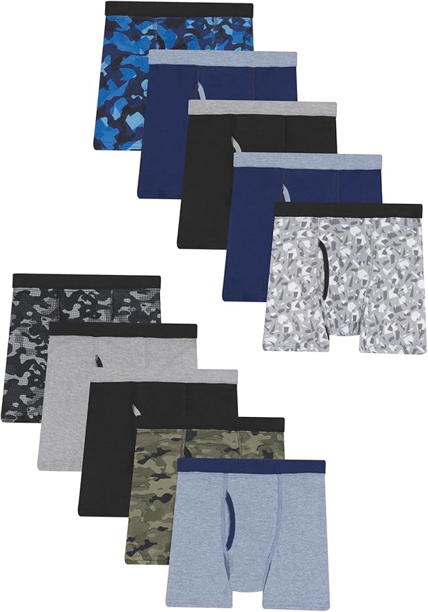Hanes Boys' Boxer Briefs, Moisture-Wicking Underwear for Boys & Toddlers, Assorted, 10 or 12 Pack
