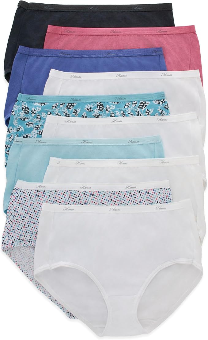 Hanes Women's Underwear Pack, 10-Pack, Full-Coverage Cotton Blend Panties, Moisture-Wicking Underwear for Women