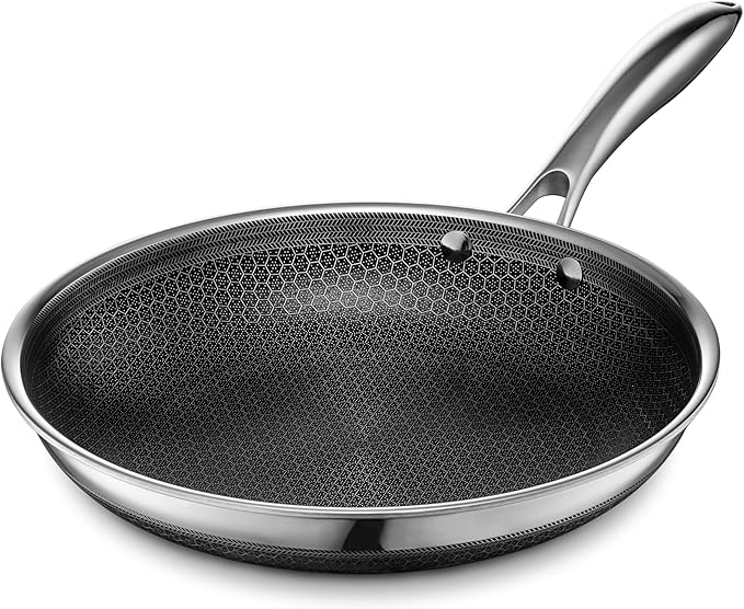 HexClad 10 Inch Hybrid Nonstick Frying Pan, Stay-Cool Handle, Dishwasher and Oven Safe, Induction Ready, Compatible with All Cooktops