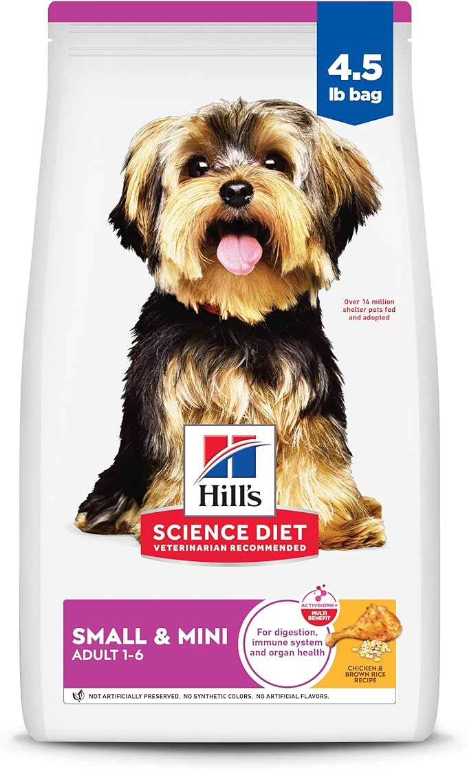 Hill's Science Diet Adult 1-6 Small & Mini Dry Dog Food, Chicken & Brown Rice, 4.5 lb. Bag