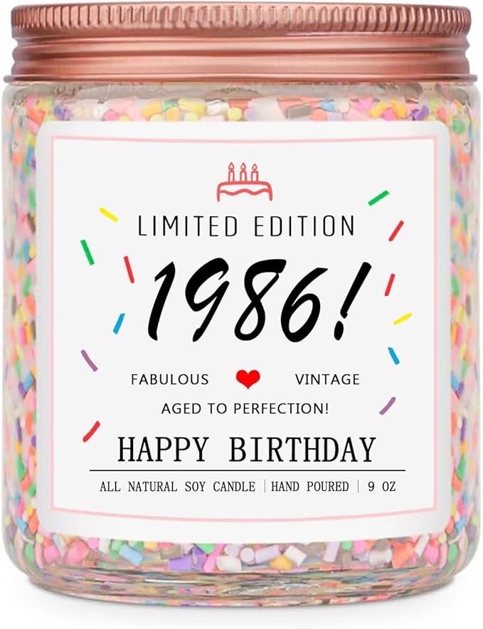 Homsolver 40th Birthday Gifts for Women Ideas, Decorations Gifts for 40 Year Old Woman, 40th Birthday Candles - Limited Edition 1986 Handmade (Vanilla Birthday Cake Scent with Sprinkles)