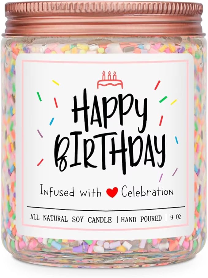 Homsolver Happy Birthday Gifts for Women Unique, Vanilla Cream Scent with Sprinkles Candy Birthday Candles for Her, Handmade Aromatherapy Candle Decor
