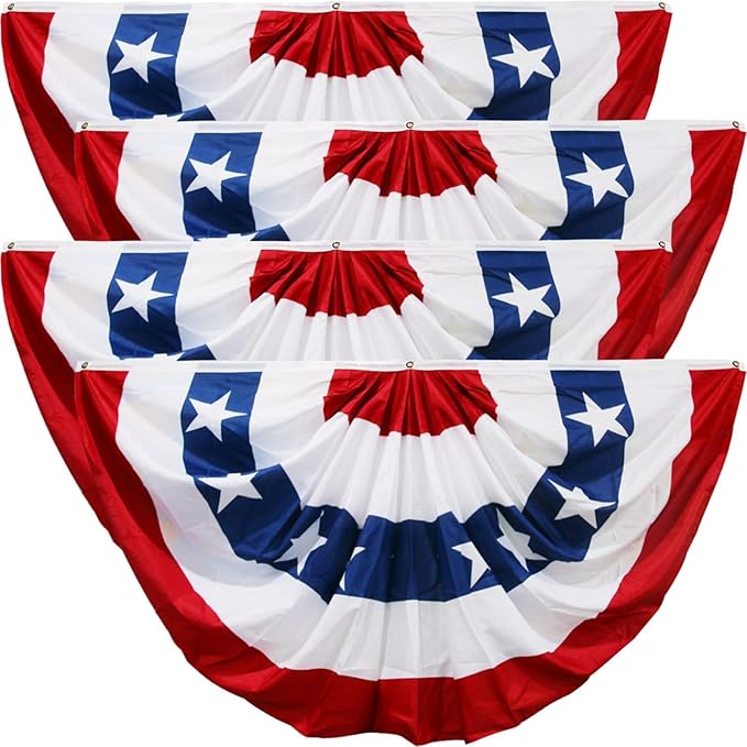 HOOSUN 4th of July Decorations,American Flag Bunting for Outside,Patriotic Fourth of July Bunting Memorial Day Decorations,USA Pleated Fan Flag 1.5x3 FT,Red White and Blue Buntings Banner 4 Pack
