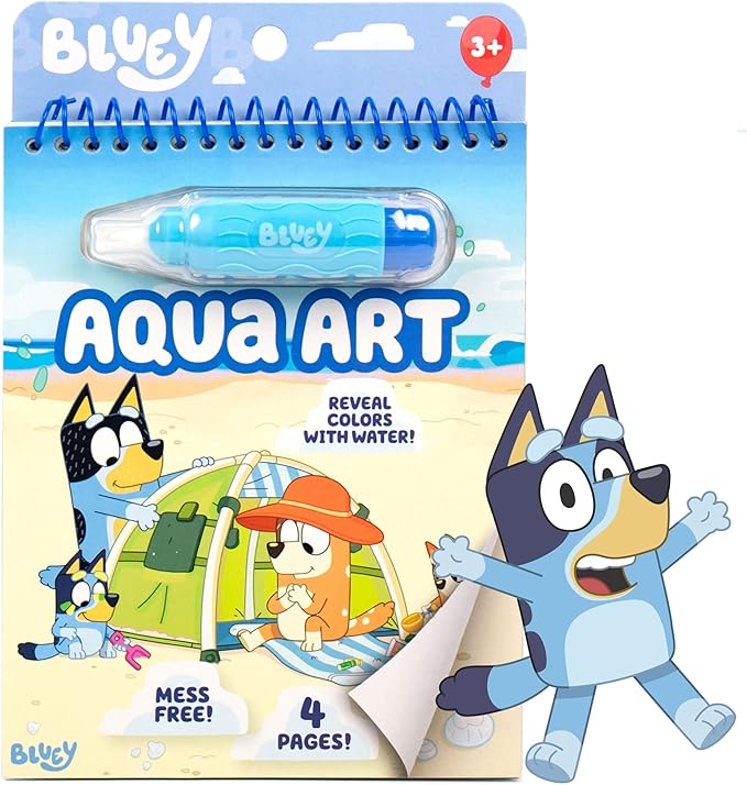 Horizon Group USA Bluey Aqua Art - Reusable Water Reveal Activity Pages With Water Pen for No-Mess Drawing and Coloring