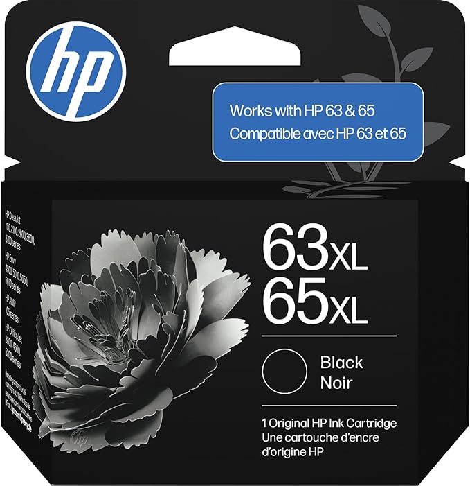 HP 63XL/65XL Black High-Yield Ink Cartridge (Replaces and Works with Both 63XL & 65XL) | Works with AMP; DeskJet 1100, 2100, 2600, 3600; Envy 4500, 5000; OfficeJet 3800, 4600, 5200 Series | B7RT5AN | Replaces and Works with Both 63XL & 65XL, Works with DeskJet 1100, 2100, 2600, 3600, Works with Envy 4500, 5000