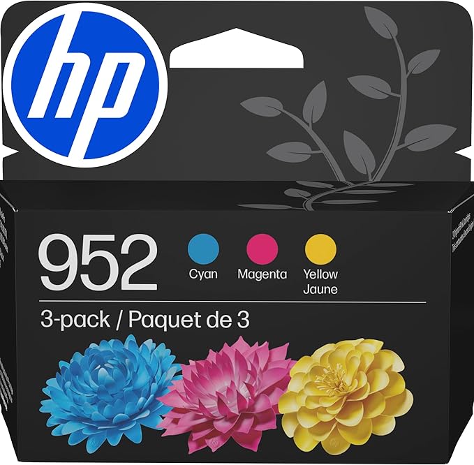 HP 952 Cyan, Magenta, Yellow Ink Cartridges (3-Pack) | Works with Printer Series: OfficeJet 8702, OfficeJet Pro 7720, 7740, 8210, 8710, 8720, 8730, 8740 | Eligible for Instant Ink | N9K27AN