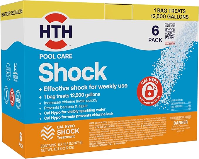 HTH 52030B Swimming Pool Care Shock, Swimming Pool Chlorinator Boosts Chlorine Levels, Cal Hypo Formula, 13.3oz (Pack of 6)