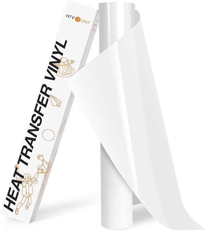 HTVRONT HTV Roll Heat Transfer Vinyl - 12" x 8ft White HTV Vinyl for Shirts, Iron on Vinyl for All Cutting Machine - Easy to Cut & Weed for Heat Transfer Design (White)