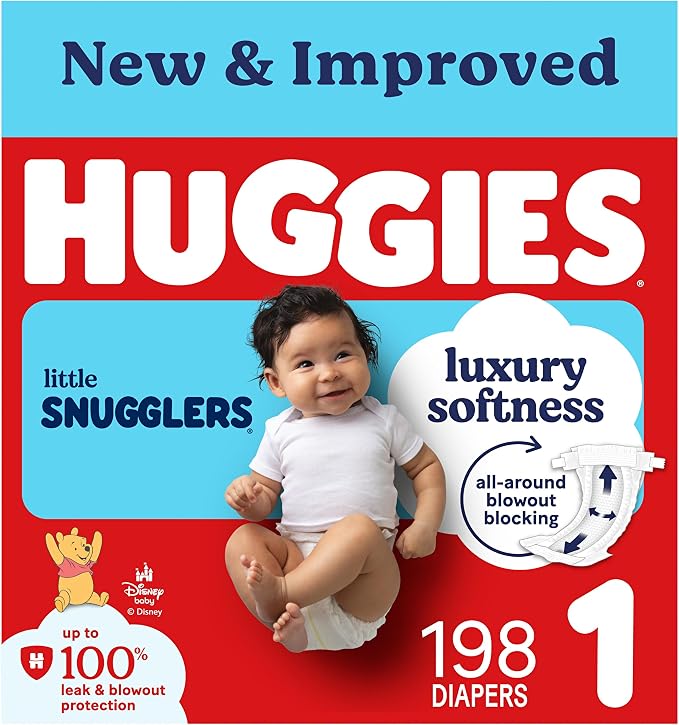 Huggies Size 1 Diapers, Little Snugglers Diapers, Size 1 (8-14 lbs), 198 Count (6 Packs of 33), Packaging May Vary