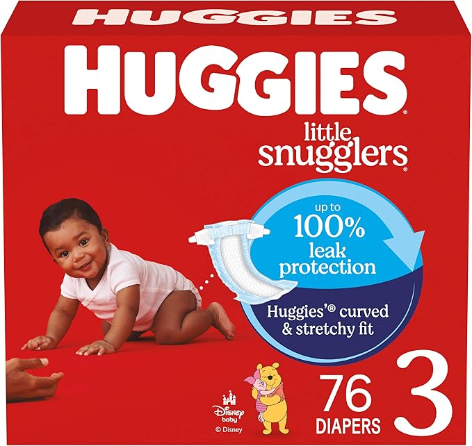 Huggies Size 3 Diapers, Little Snugglers Baby Diapers, Size 3 (16-28 lbs), 76 Count, Packaging May Vary