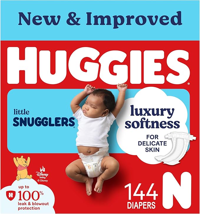 Huggies Size Newborn Diapers, Little Snugglers Baby Diapers, Size Newborn (up to 10 lbs), 144 Count, Packaging May Vary