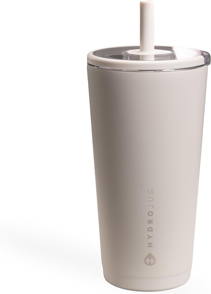 HydroJug Everyday Tumbler 20 oz – Ceramic-Lined Insulated Tumbler with Straw and Soft-Touch Lid, Cup Holder Friendly, Double-Wall Vacuum Insulation, Reusable Travel Cup – Linen