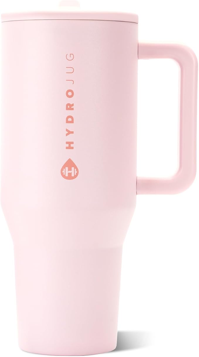 HydroJug Traveler 40oz, Insulated Tumbler with Handle & Straw, Pink Sand