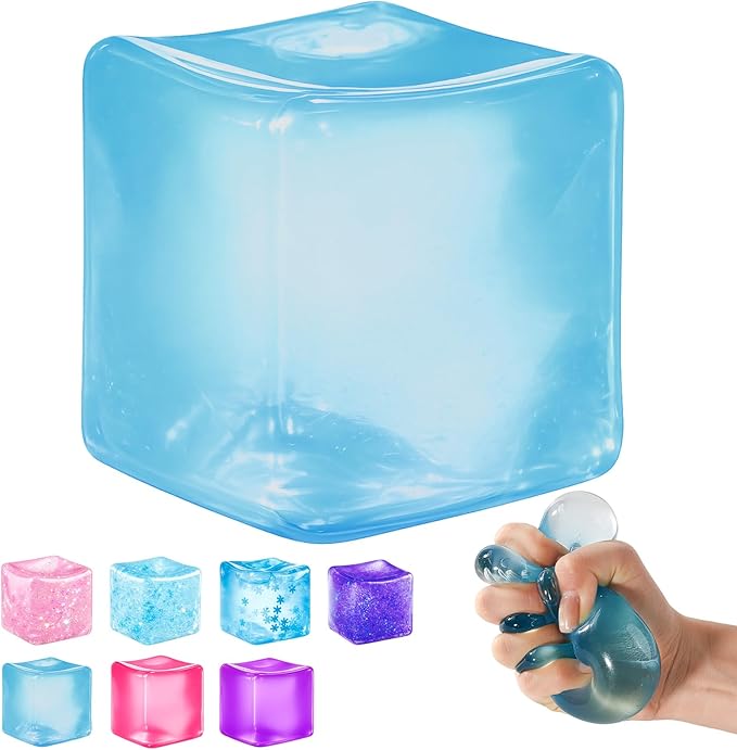 Ice Cube Squishy Fidget Toy – Slow Rise Squeeze Sensory Toys, Multiple Ways to Play, Stress Ball for Anxiety Relief, Focus Enhancement, Brain Relaxation & Strength Fostering