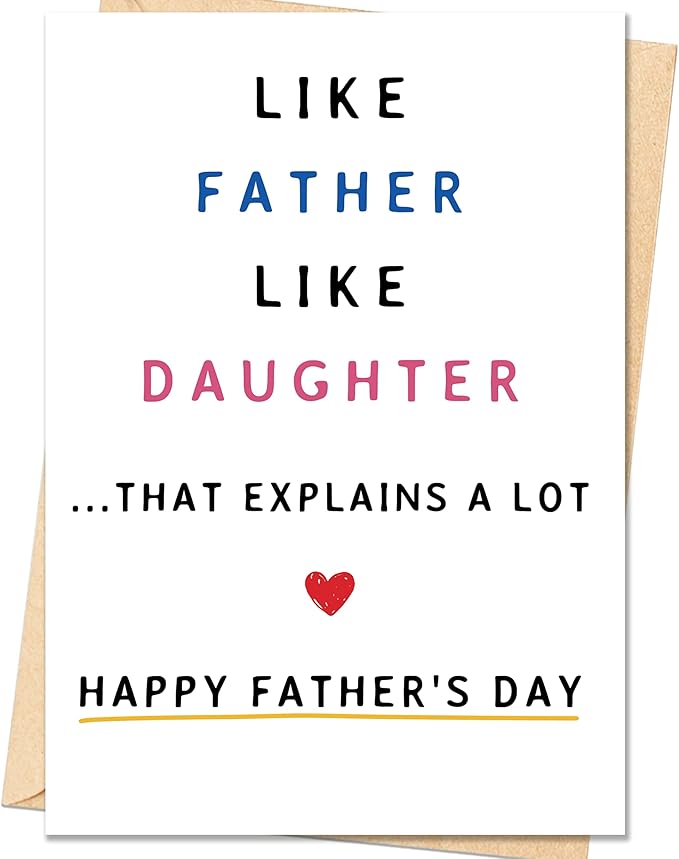 IDU Fathers Day Card, Funny Fathers Day Cards Gifts Decorations for Dad from Daughter, Happy Father's Day Cards Gifts Ideas with Envelope, Cute Humor Like Father Like Daughter Card
