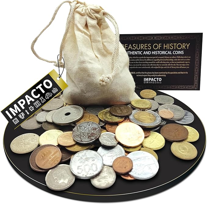 IMPACTO COLECCIONABLES Three-Century-Old Pound Coins from 5 Continents, Original and Authentic World Collection, Expertly Inspected