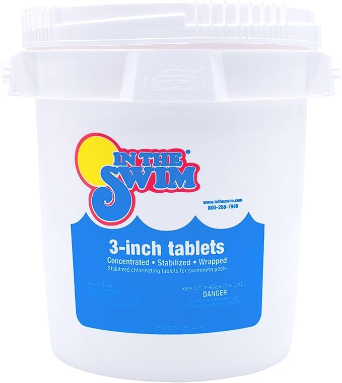 In The Swim 3 Inch Stabilized Chlorine Tablets - 10 Pounds | Individually Wrapped, Slow Dissolving, 90% Available Chlorine, Tri-Chlor for Sanitizing Above Ground Swimming Pools
