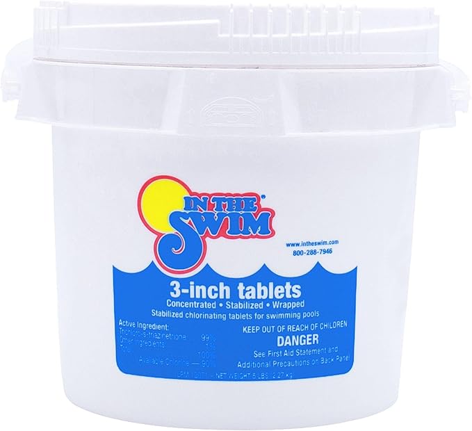 In The Swim 3 Inch Stabilized Chlorine Tablets for Sanitizing Swimming Pools - Individually Wrapped, Slow Dissolving - 90% Available Chlorine - Tri-Chlor - 5 Pounds