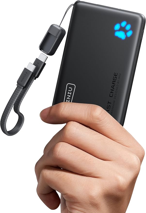 INIU 45W Fast Charging Portable Charger, 40% Smaller 10000mAh with Detachable Cable, Flight-Safe Travel Power Bank, USB C External Phone Battery Pack for iPhone 17 16 Pro iPad Samsung S26 Google etc