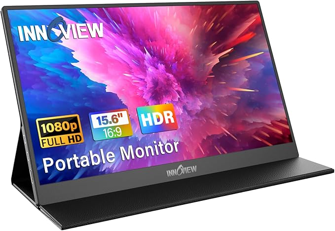 InnoView Portable Monitor, 15.6 Inch FHD 1080P HDMI USB C Second External Monitor for Laptop, Desktop, MacBook, Phones, Tablet, PS5/4, Xbox, Switch, Built-in Speaker with Protective Case