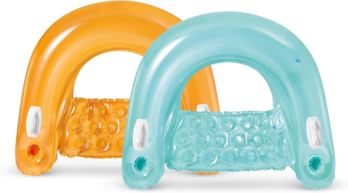 INTEX 58859EP Sit 'N Float Inflatable Pool Float: Pool Lounge with Built-in Cup Holders – Heavy-Duty Handles – 220lb Weight Capacity – 58" x 39" – Colors May Vary