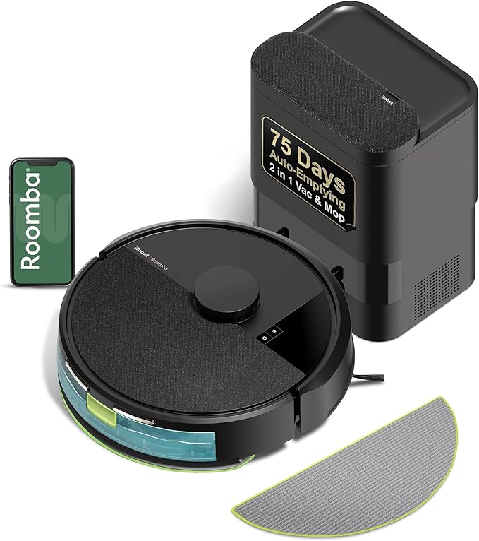 iRobot Roomba 105X Robot Vacuum & Mop Combo, AutoEmpty Dock, Self‑Emptying for Up to 75 Days, 70× Power‑Lifting Suction, Smart LiDAR Mapping, App & Voice Control, Ideal for Homes with Pets & Kids