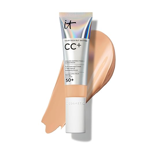 IT Cosmetics CC+ Cream - Natural Full Coverage Foundation With SPF 50+, Color Corrector & Anti-Aging Hydrating Serum, Hyaluronic Acid + Peptides, Lightweight Up To 24H Wear, All Skin Types