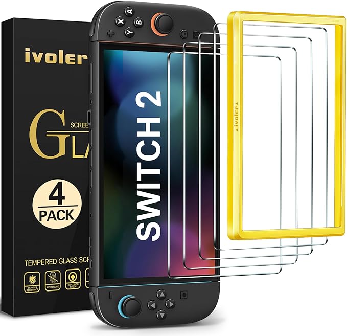 ivoler 4-Pack Tempered Glass Screen Protector Designed for Nintendo Switch 2 2025 [Easy Alignment Frame] 30s Installation, 9H Hardness Transparent HD Clear, Anti-Scratch Updated Version 7.9''