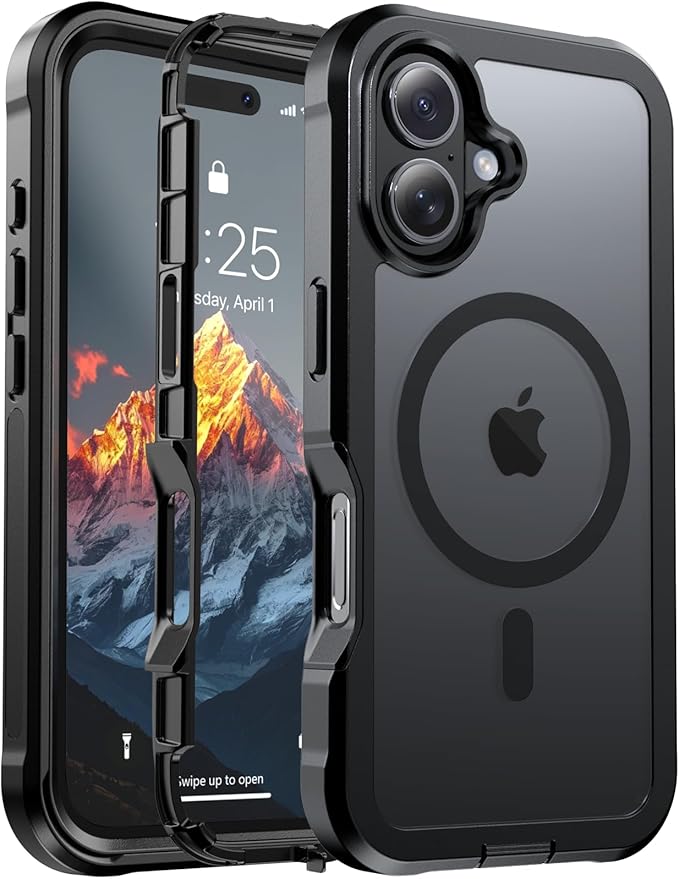 jaroco Magnetic for iPhone 16 Case, [Compatible with MagSafe][Military Grade Drop Protection][Heavy Duty Protection][Non-Slip][Shockproof] 2-Layer Durable Bumper Phone Case 6.1''-Black