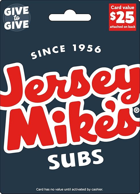 Jersey Mike's Physical Gift Card - $25