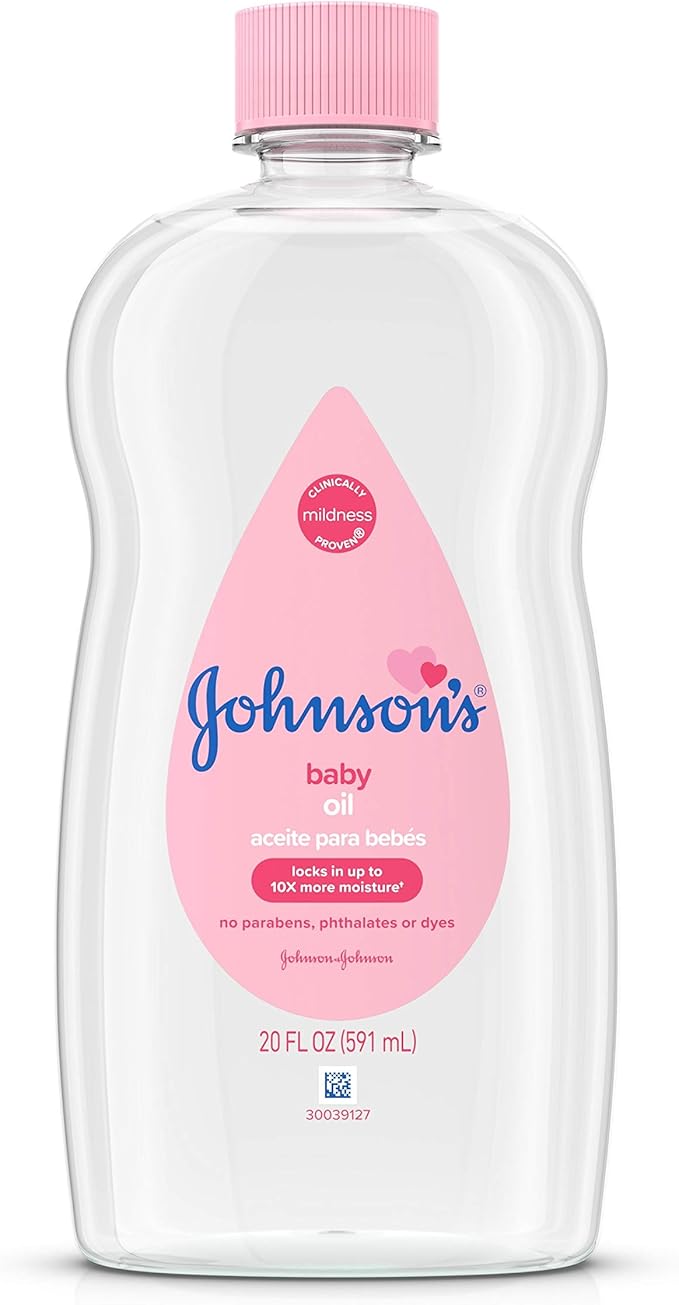 Johnson's Baby Oil, Pure Mineral Oil to help Prevent Moisture Loss for Baby, Kids & Adults, Gentle & Soothing Baby Massage Oil for Dry Skin Relief, Original Scent, Baby Essentials, 20 fl. oz