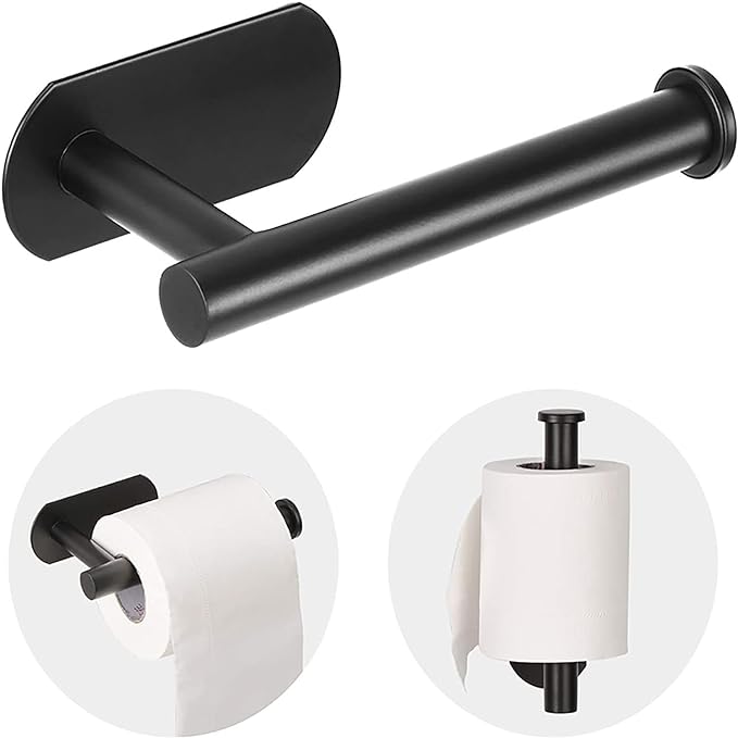 JOPOFI Toilet Paper Holder - Adhesive Toilet Paper Holder - Matte Black | Toilet Paper Holder Wall Mount for Bathroom,Stainless Steel Command Strip Toilet Paper Roll Holder Stick On Wall,No Drilling